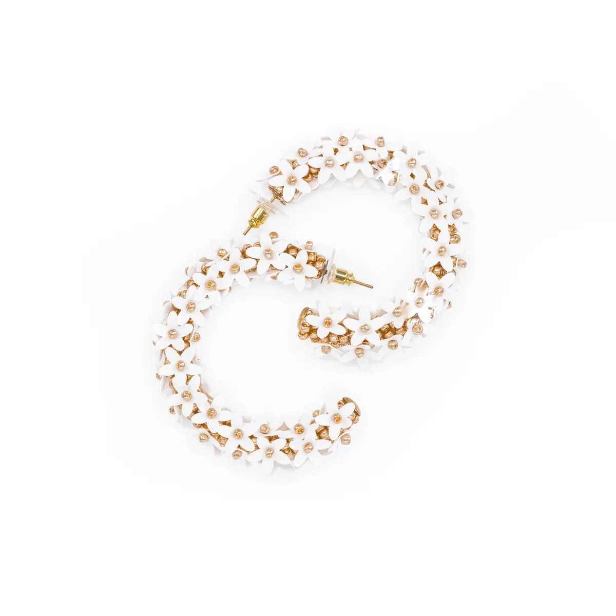 Flower Hoops in White/Gold | Beth Ladd Collections
