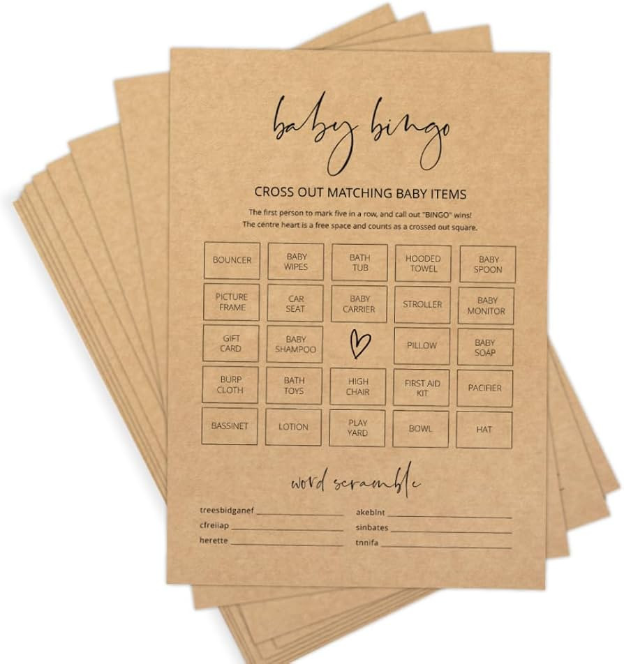 Baby Shower Bingo Game (50 Unique Cards), Pre-filled, Added Word Scramble, Fun Baby Shower Games ... | Amazon (US)