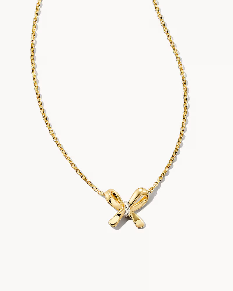 Bow 18k Yellow Gold Vermeil Pendant Necklace in White Diamond | Kendra Scott