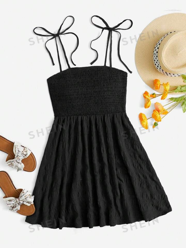 SHEIN WYWH Tie Shoulder Shirred Cami Dress | SHEIN USA | SHEIN