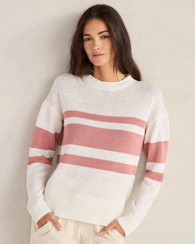 Cotton Linen Stripe Roll Neck Sweater | Talbots