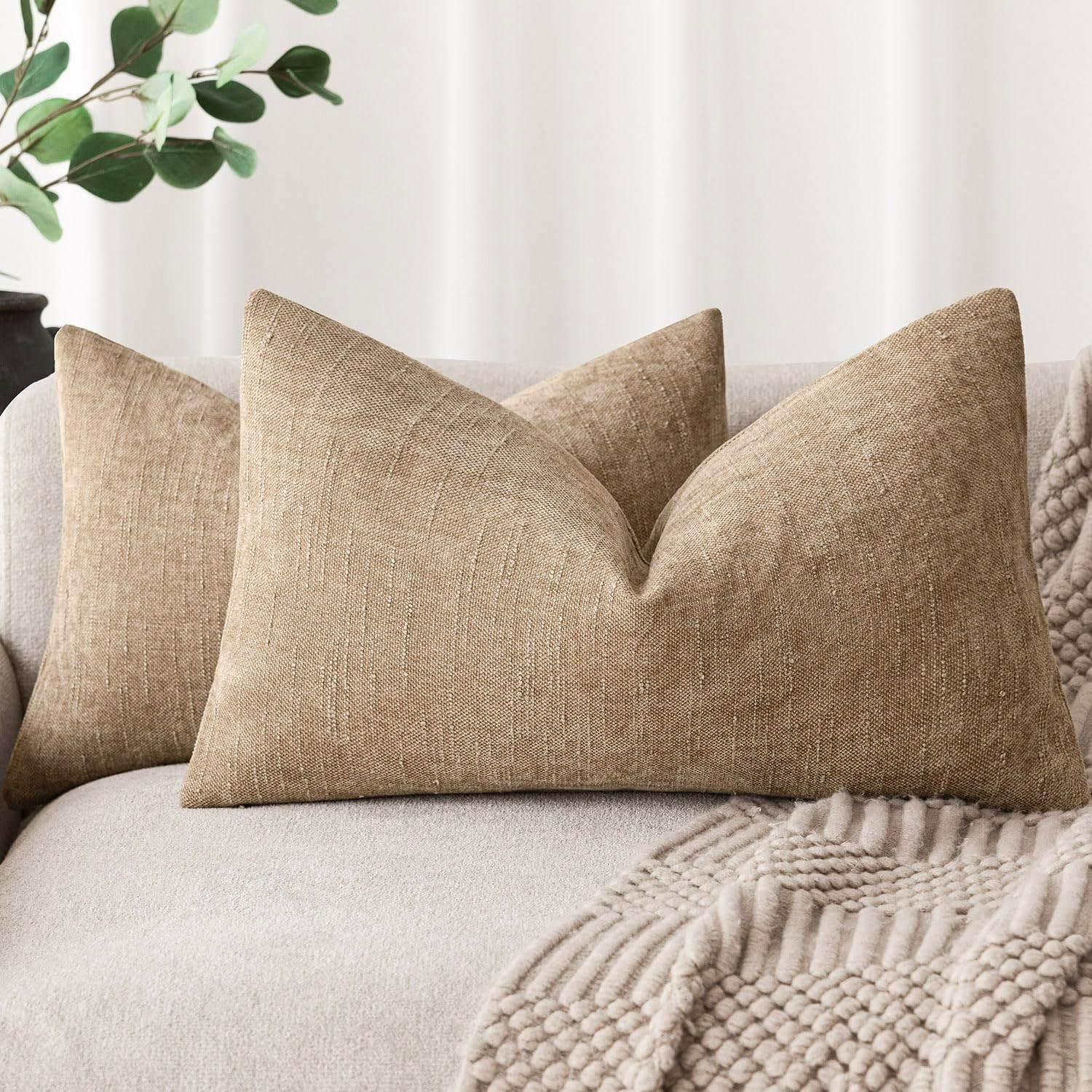 Foindtower Pack of 2 Soft Textured Chenille Throw Decorative Pillow Covers Square Accent Solid Cu... | Amazon (US)