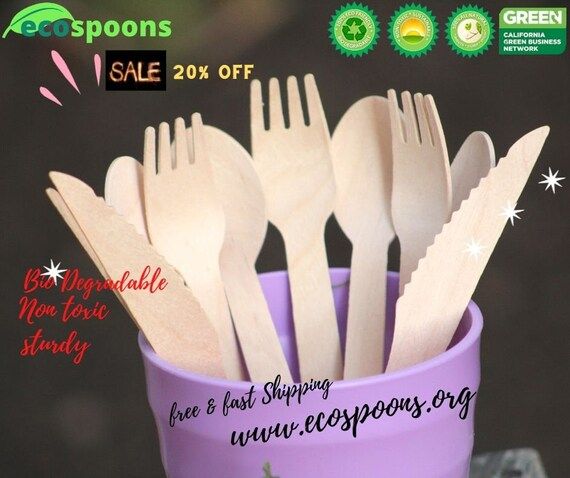 75 Eco-friendly Disposable Wooden Cutlery (25 Spoons, 25 Forks, 25 Knives) - Party Pack // Table ... | Etsy (US)