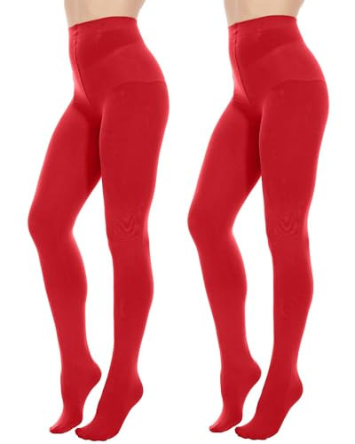 Citystl Opaque Red Tights for Women, 80D Tummy Compression Plus Size Tights, Control Top Microfiber Pantyhose for women(Red-S/M) | Amazon (US)