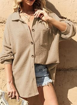 Dokotoo Womens Waffle Knit Shacket Jacket Casual Long Sleeve Button Down Shirts Dressy Blouses To... | Amazon (US)