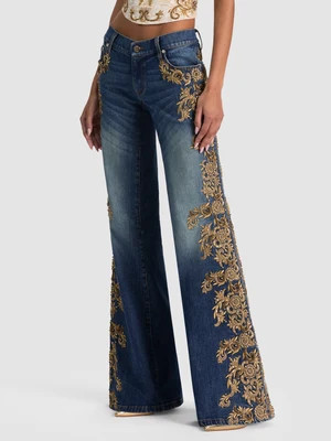 Emryn Embellished Jean - Georgetta Vintage Blue/Gold | Alice + Olivia