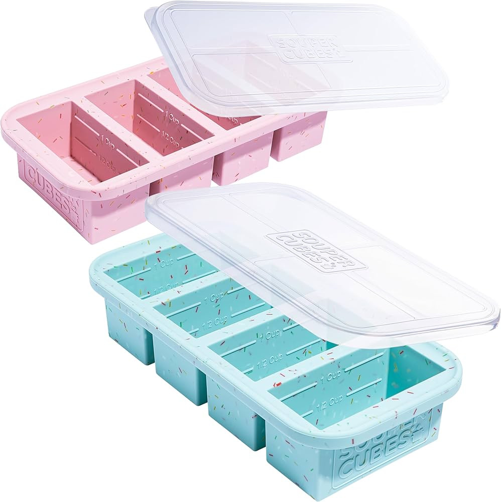 Souper Cubes 1 Cup Silicone Freezer Tray with Lids, Perfect for Storing Broth, Leftovers, Rice, S... | Amazon (US)