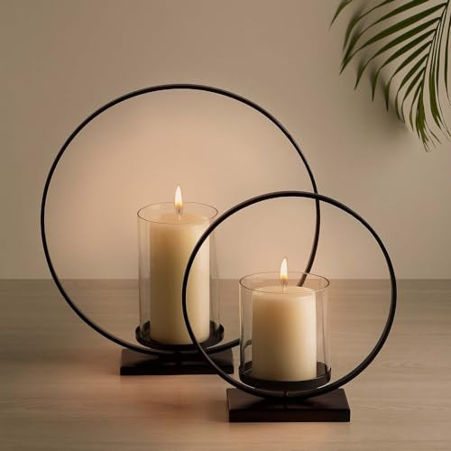 Black Metal Candle Holder with Powder Coated Finish | Modern Beautiful Unique Home Decor Design Ideal Ideas | Handcrafted Aesthetic Table Centerpiece | Fireplace & Corner Decoration (Circular) | Amazon (US)