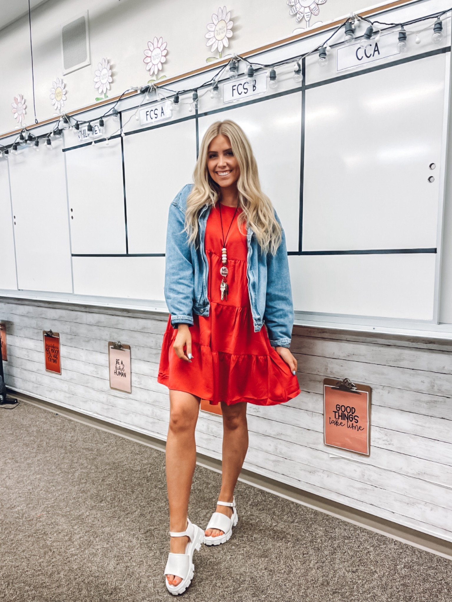 teacher outfit on prime day deals!!
dress: true to size
Jean jacket: true to size
White sandals: true to size 

| teacher outfit | teacher fashion | amazon fashion 

#LTKFindsUnder100 #LTKWorkwear #LTKFindsUnder50