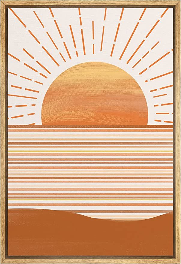 SIGNFORD Framed Canvas Print Wall Art Shining Sun Rises Over The Sea Abstract Wilderness Digital ... | Amazon (US)