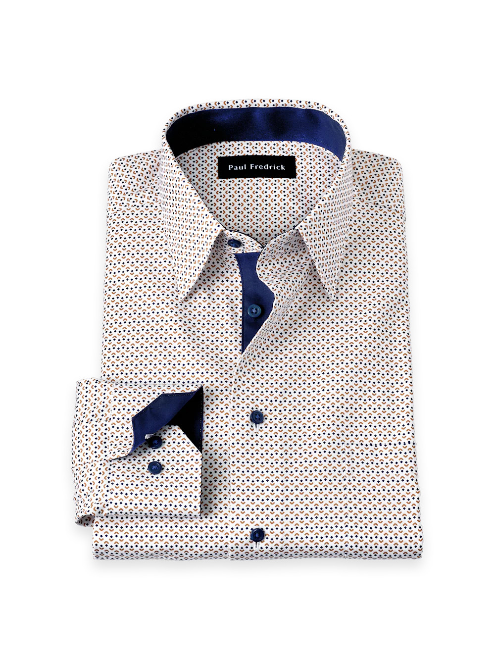 Comfort Stretch Non-Iron Geometric Dress Shirt With Contrast Trim - White Multi | Paul Fredrick MenStyle