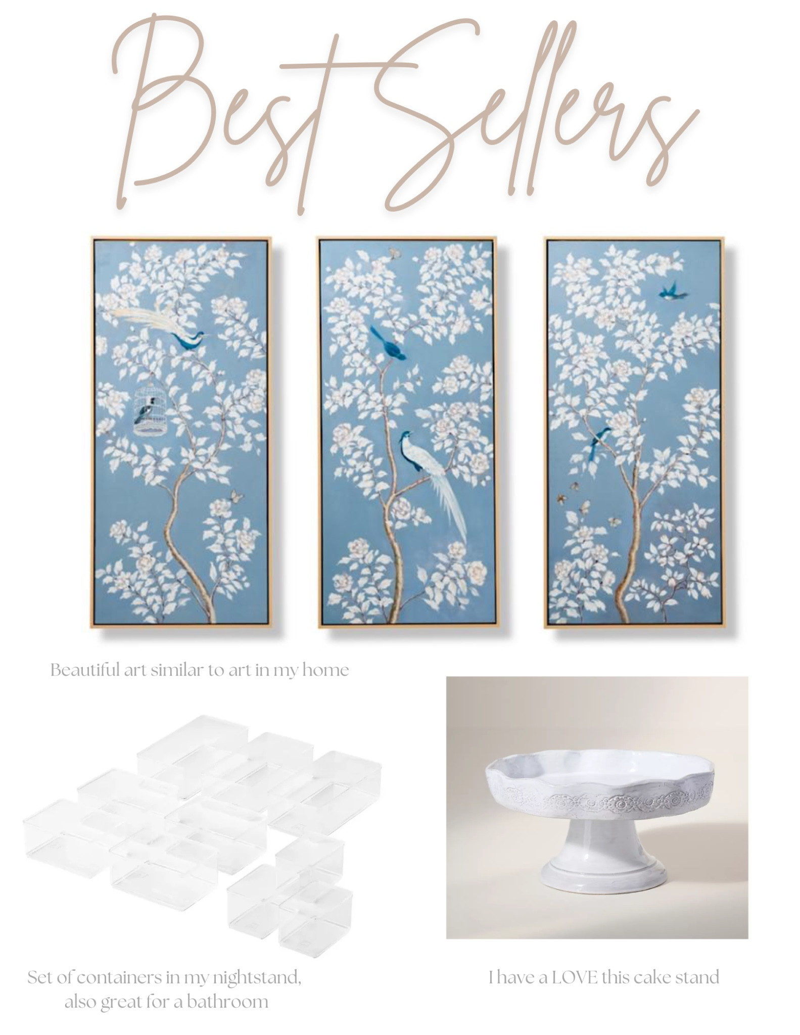 Chinoiserie art, clear storage containers, cake stand 

#LTKhome