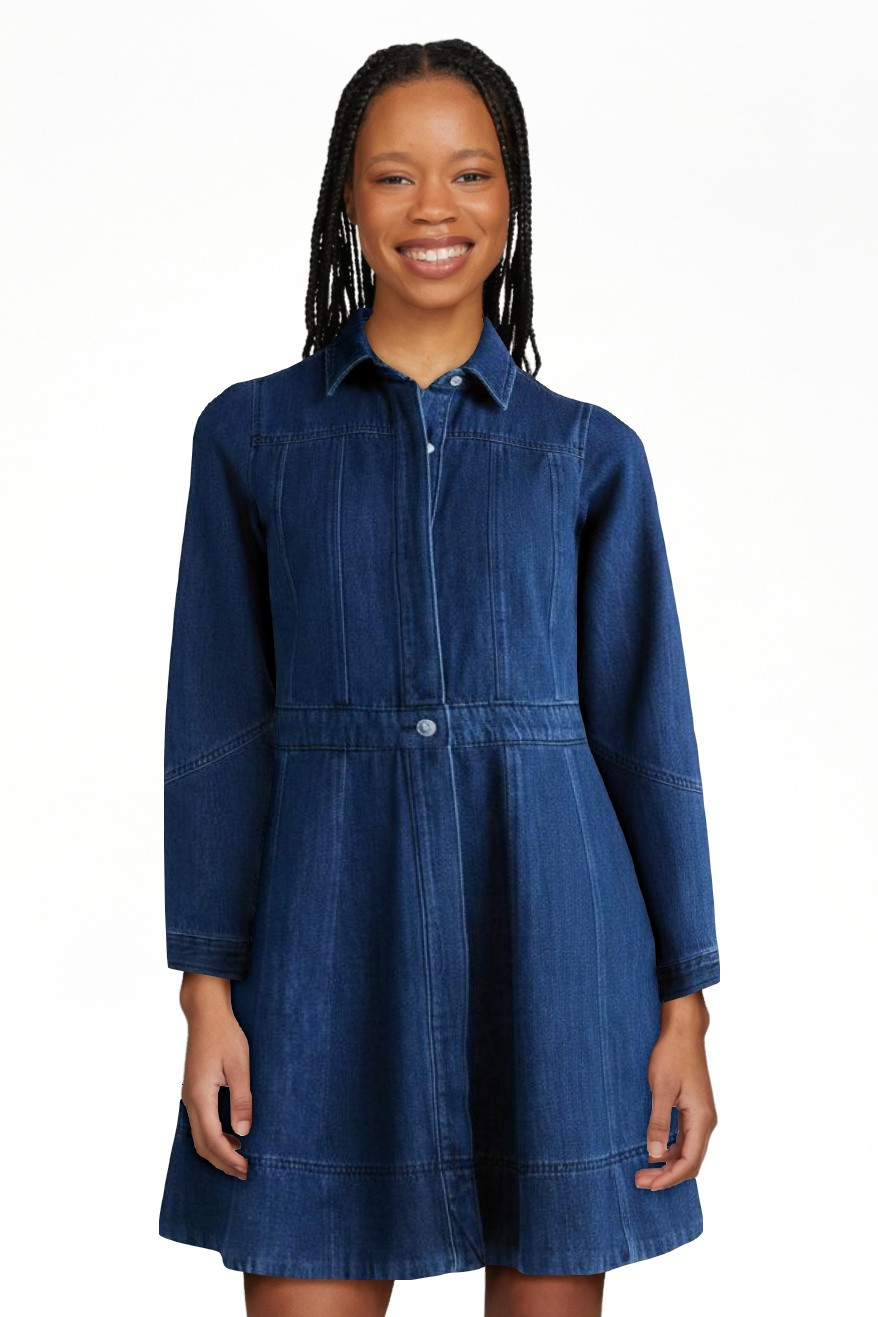 Free Assembly Women's and Women's Plus Denim Mini Shirtdress with Long Sleeves, Sizes XS-4X | Walmart (US)