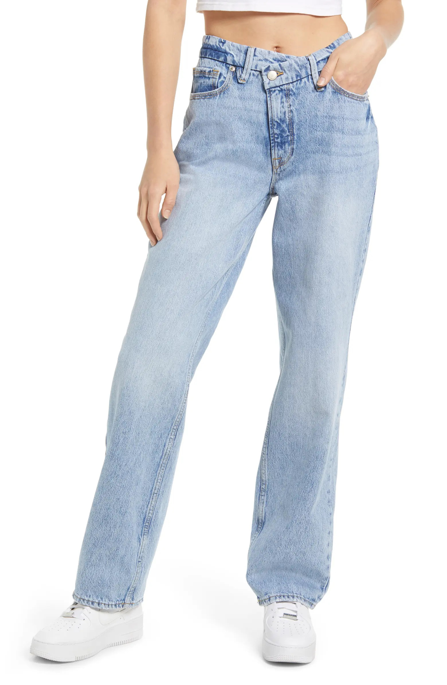Good American Good '90s Crossover Straight Leg Jeans | Nordstrom | Nordstrom