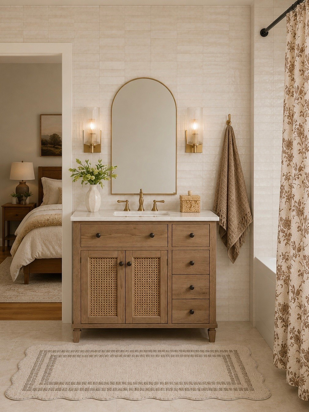 Neutral Wayfair Bathroom Finds | Wood Vanity, Floral Shower Curtain & Scalloped Rug

Follow @farmtotablecreations on Instagram for more inspiration.

Warm wood tones, soft florals, and classic brass accents make this bathroom feel cozy, elevated, and timeless. I love how the cane-front vanity adds texture, while the arched mirror and sconces bring in that designer touch. The floral shower curtain softens the space beautifully, and the scalloped rug finishes it off with a subtle, high-end look — all from Wayfair. Perfect pieces for creating a calm, inviting bathroom refresh.

Bathroom Decor | Bathroom Vanity | Arched Mirror | Bathroom Lighting | Shower Curtain | Bathroom Rug | Neutral Home Decor | Wayfair Finds | Wayfair Home | Bathroom Storage | Powder Room Ideas | Small Bathroom Ideas | Home Decorating | Affordable Home Decor

#LTKHome #LTKSaleAlert