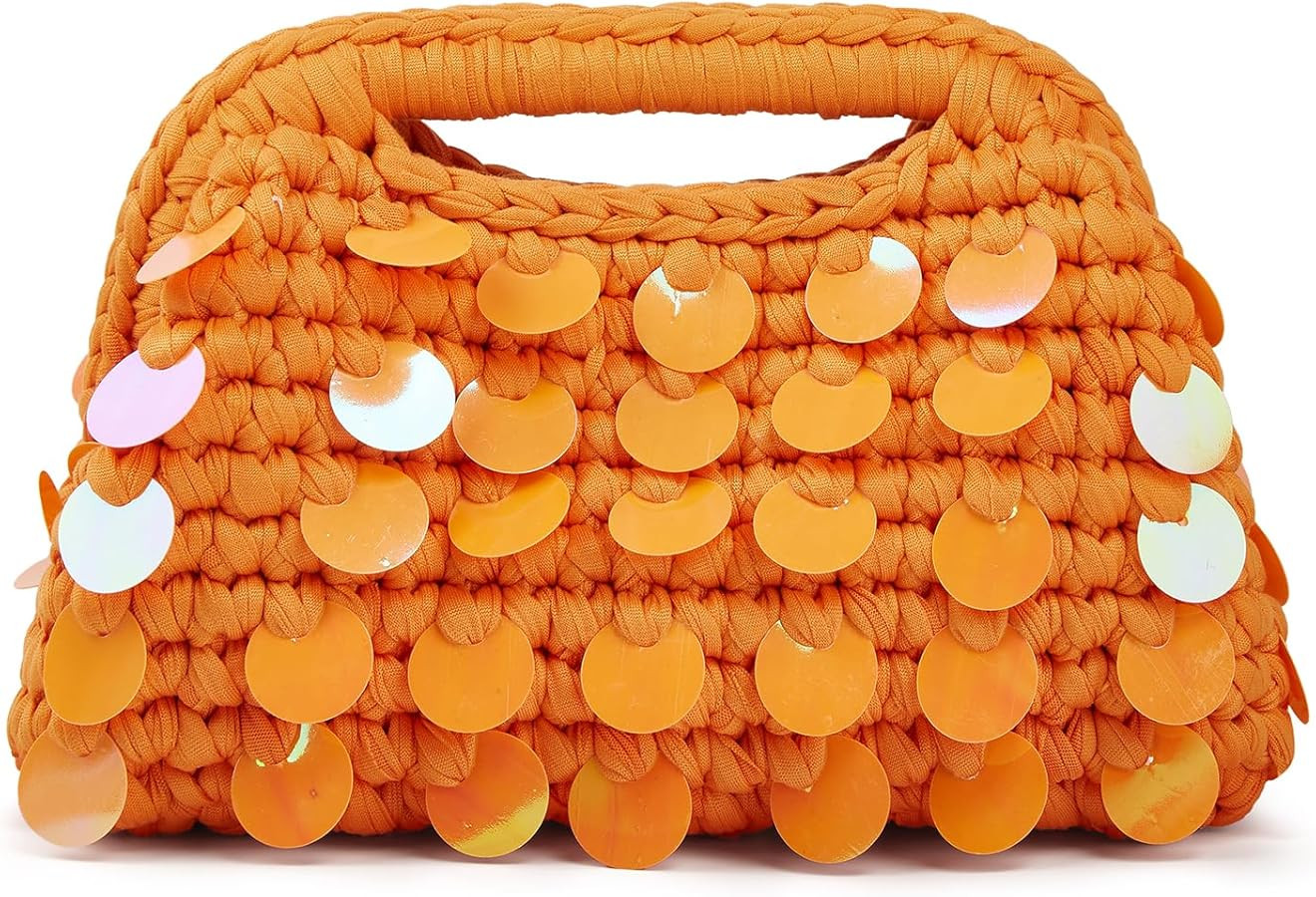 Jusavie Crochet Sequin Handwoven Crossbody Bag Women Cloud Boho Summer Beach Purse Travel Shoulde... | Amazon (US)
