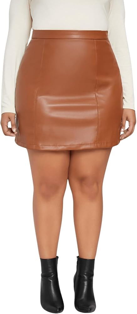 MakeMeChic Women's Plus Size Faux Leather Skirt High Waisted Pleather Mini Skirts | Amazon (US)