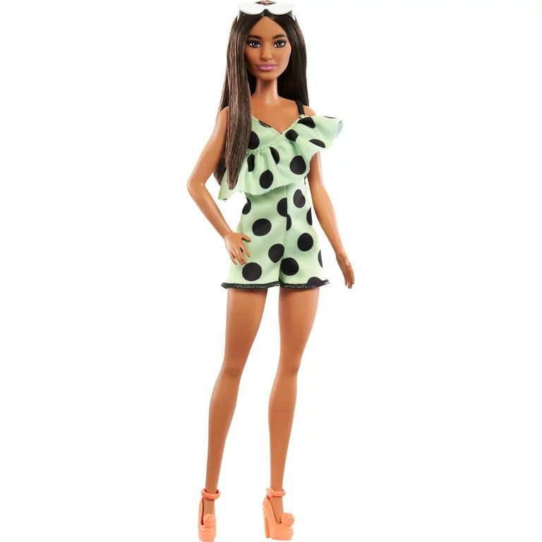 Barbie Fashionistas Doll #200 in Lime Green Polka Dot Romper with Brunette Hair & Accessories | Walmart (US)