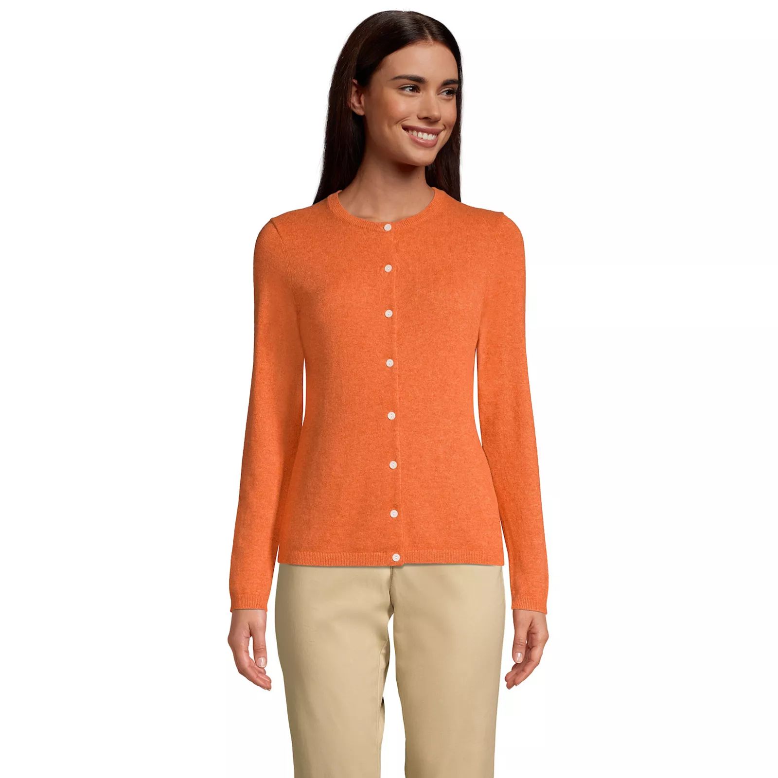 Women's Lands' End Classic Cashmere Cardigan Sweater, Size: Small, Orange | Kohl's