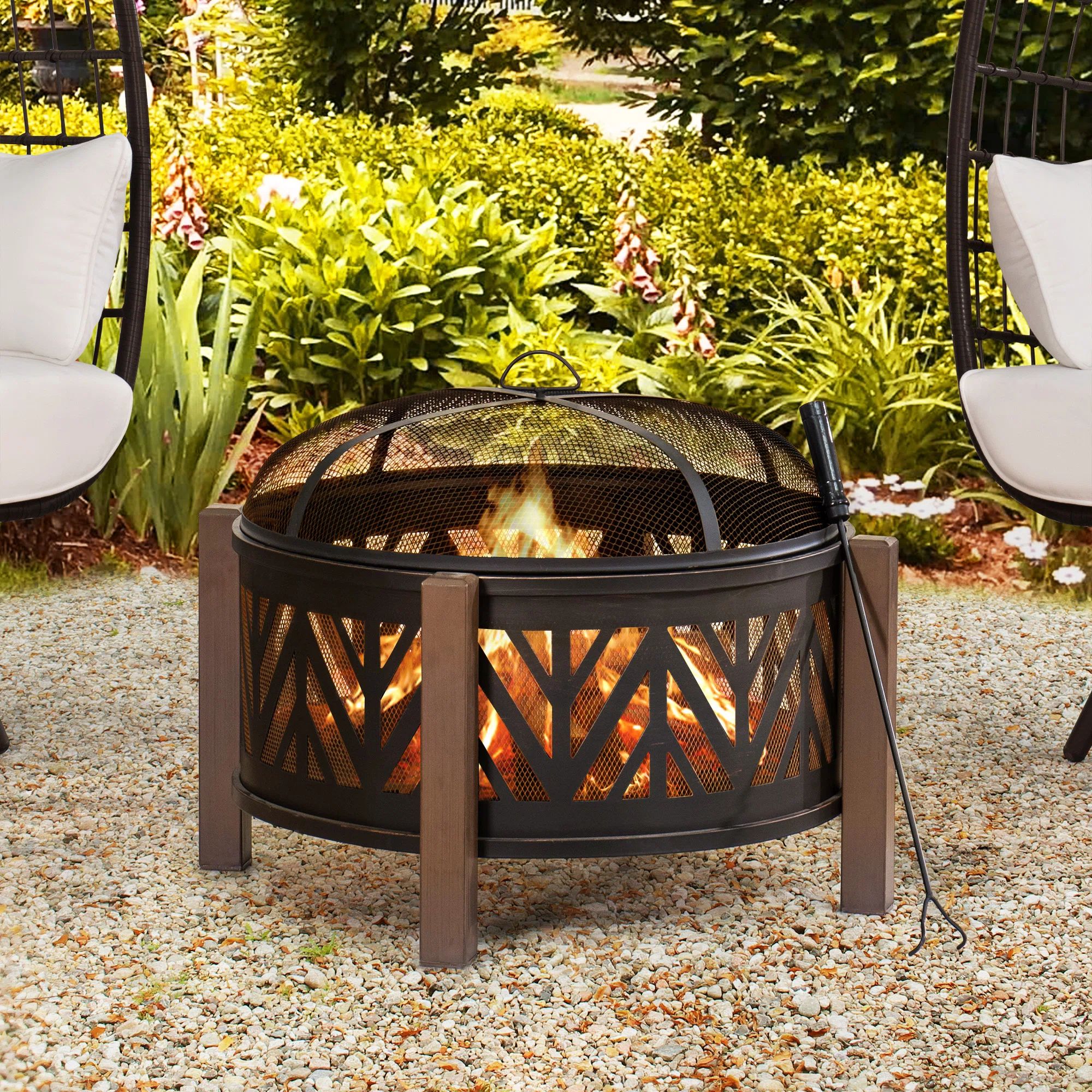 Latitude Run® Aghi  27 inch Fire Pit for Outside, Outdoor Steel Wood Burning Fire Pits with Mesh... | Wayfair North America