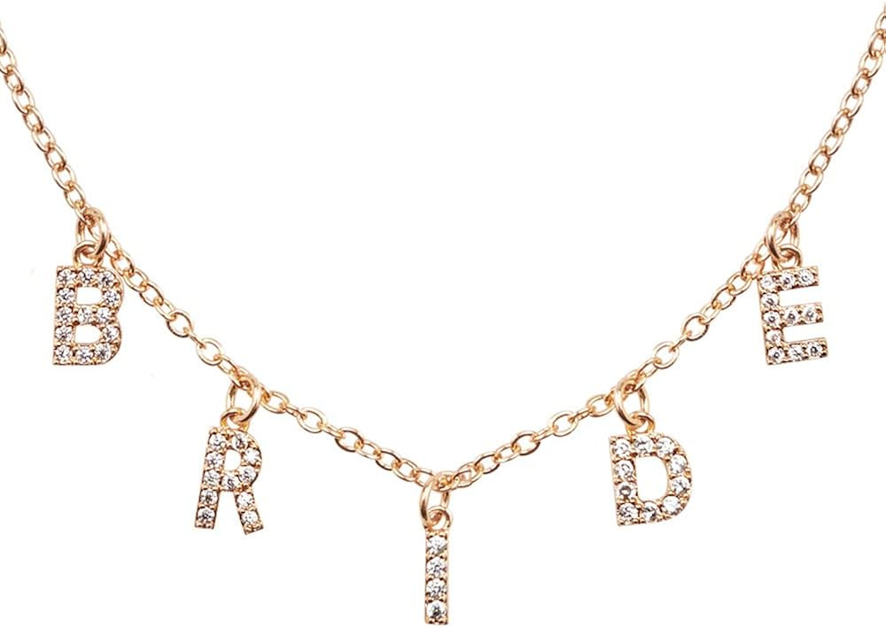 xo, Fetti Bride Pave Necklace, 14" Choker, Gold Charm Letter Cubic Zirconia Jewelry | Bachelorett... | Amazon (US)