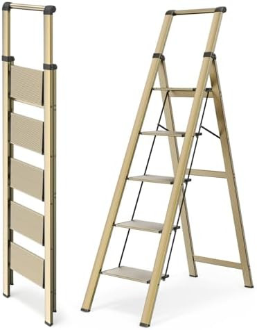 5 Step Ladders for Home, 300lbs Load, 46'' Top Step, Gold | Amazon (US)