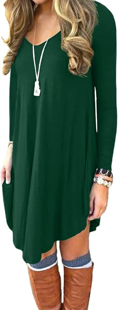 DEARCASE Women's Long Sleeve Casual Loose T-Shirt Dress | Amazon (US)