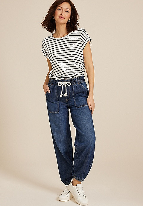 Soft Dark Denim Mid Rise Ankle Jogger | Maurices