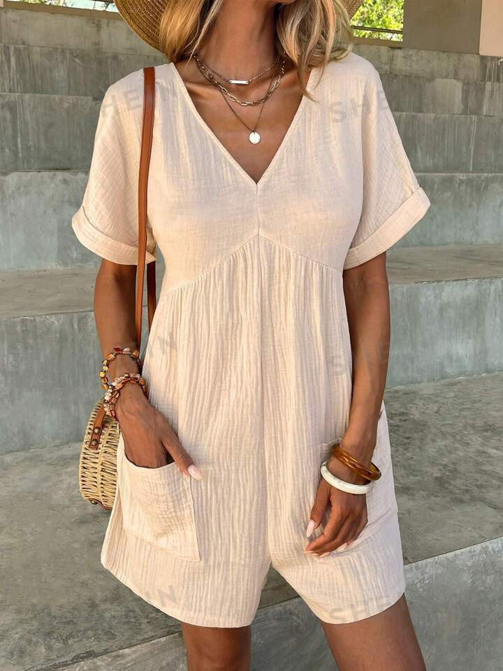 SHEIN LUNE Spring Apricot Pocketed Jumpsuit For Women | SHEIN