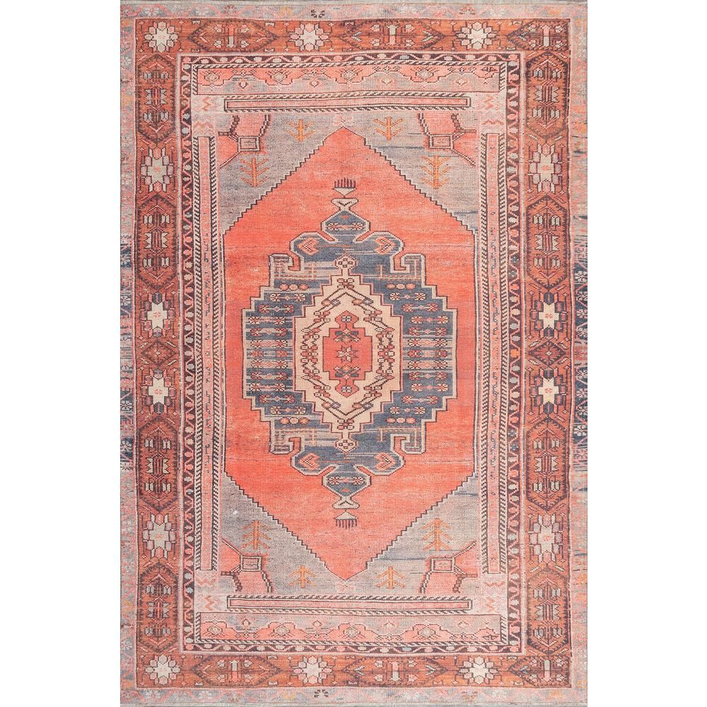 nuLOOM Kamila Printed Tribal Medallion Flatweave Orange 8 ft. x 10 ft. Area Rug | The Home Depot