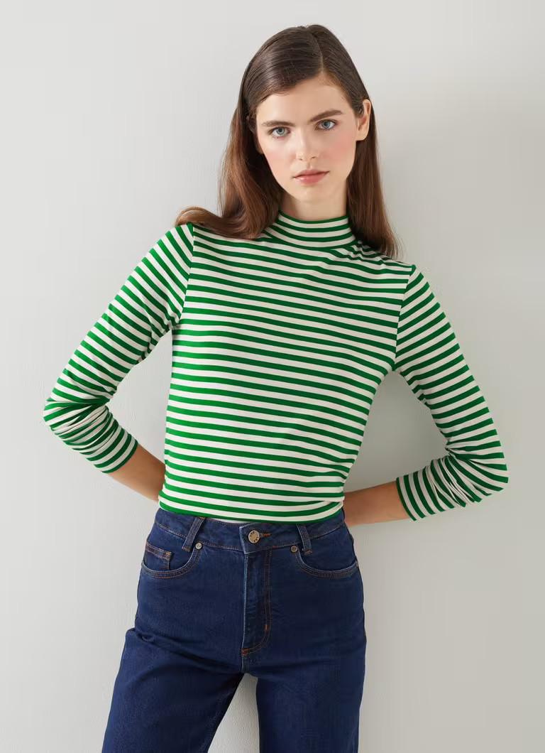 Rita Green and Cream Stripe  Top with  LENZING™ ECOVERO™ viscose | L.K. Bennett (UK)