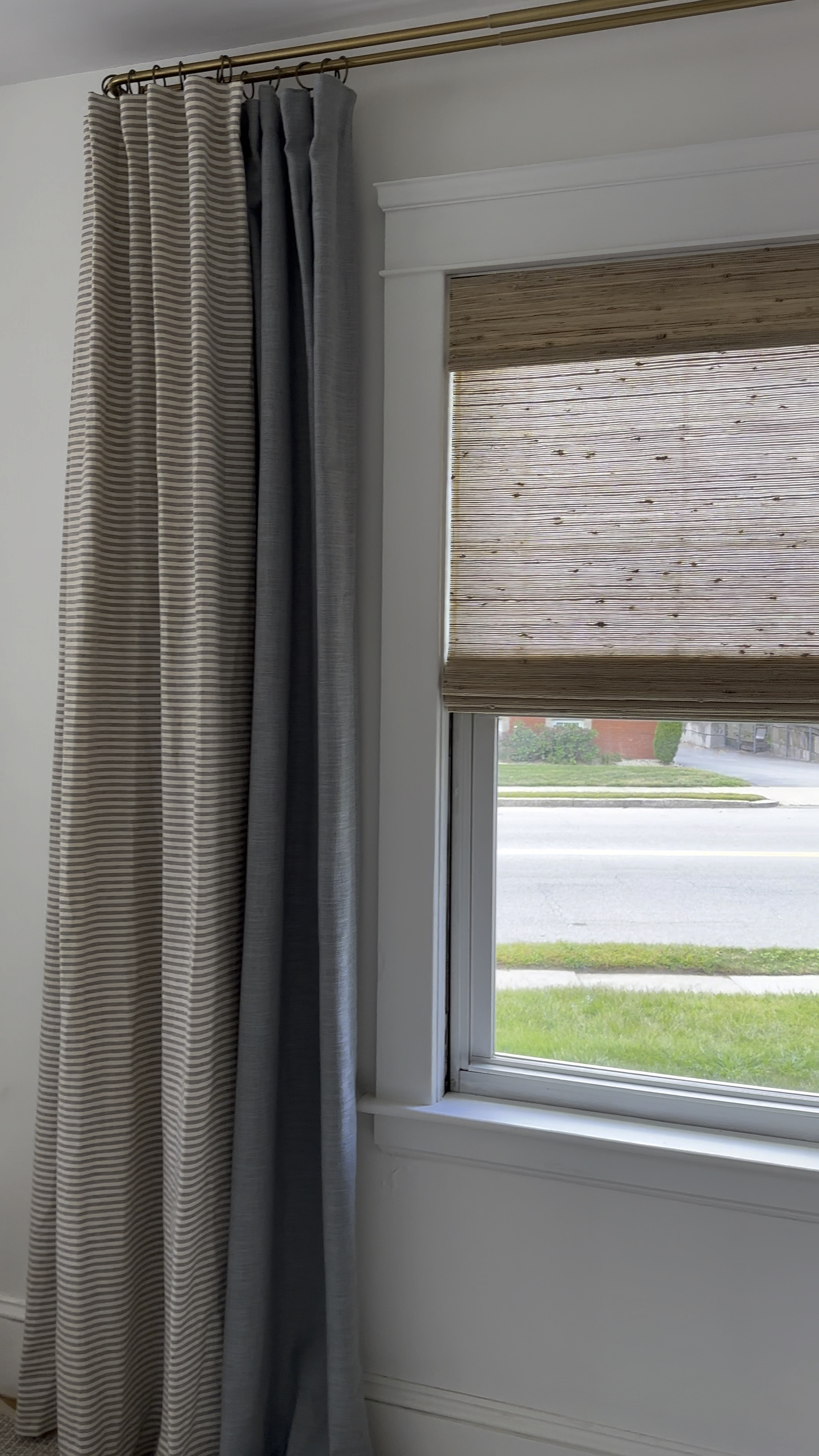 The exact blinds / curtains we have in our living room! 

Blinds - Natural Ramie Bamboo Shade - Color : Beige 
(Amazon color #Ln36)



Blue/Gray curtains - Liz Linen Soft Drape Top - Unlined - Color : Pale Blue Aqua 

Striped Curtains - Ballard Alder Drapery Panel 96” 




#LTKHome #LTKSaleAlert #LTKVideo