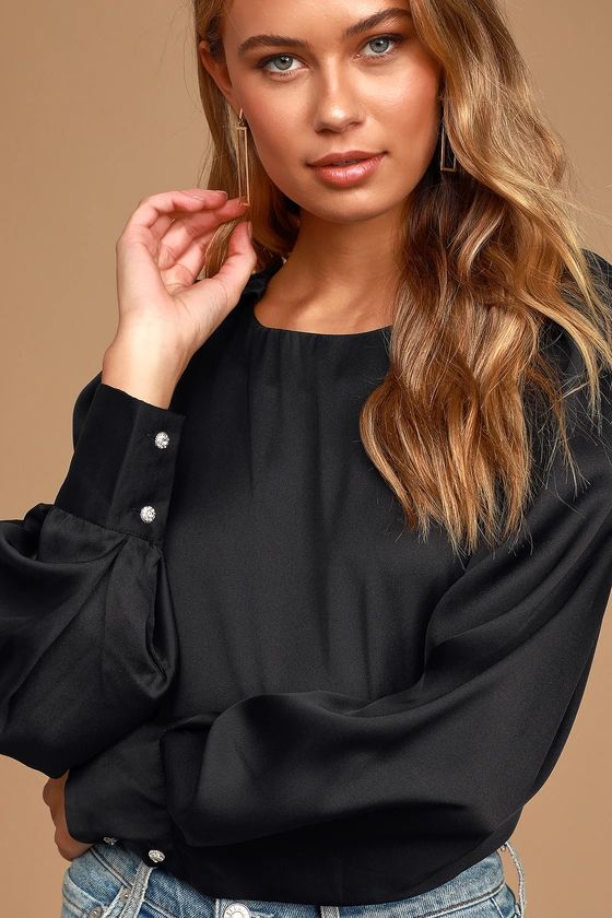 Feeling is Mutual Black Satin Long Sleeve Top | Lulus (US)