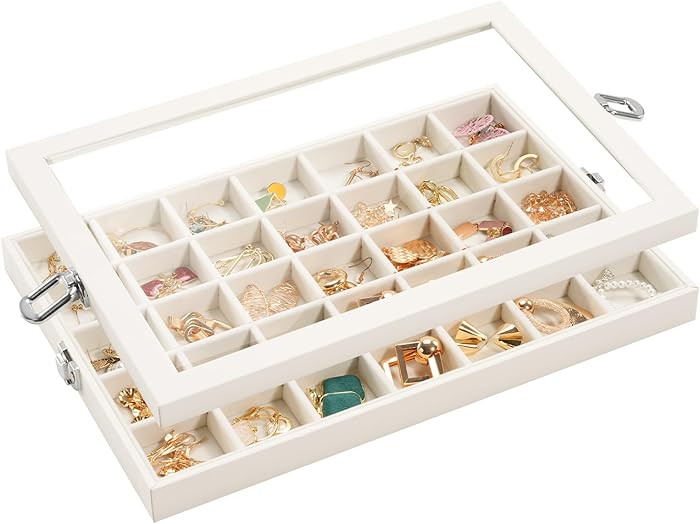 Lolalet Jewelry Organizer Tray with Lid, 35 Grids Velvet Earring Organizer Holder Storage Box for... | Amazon (US)