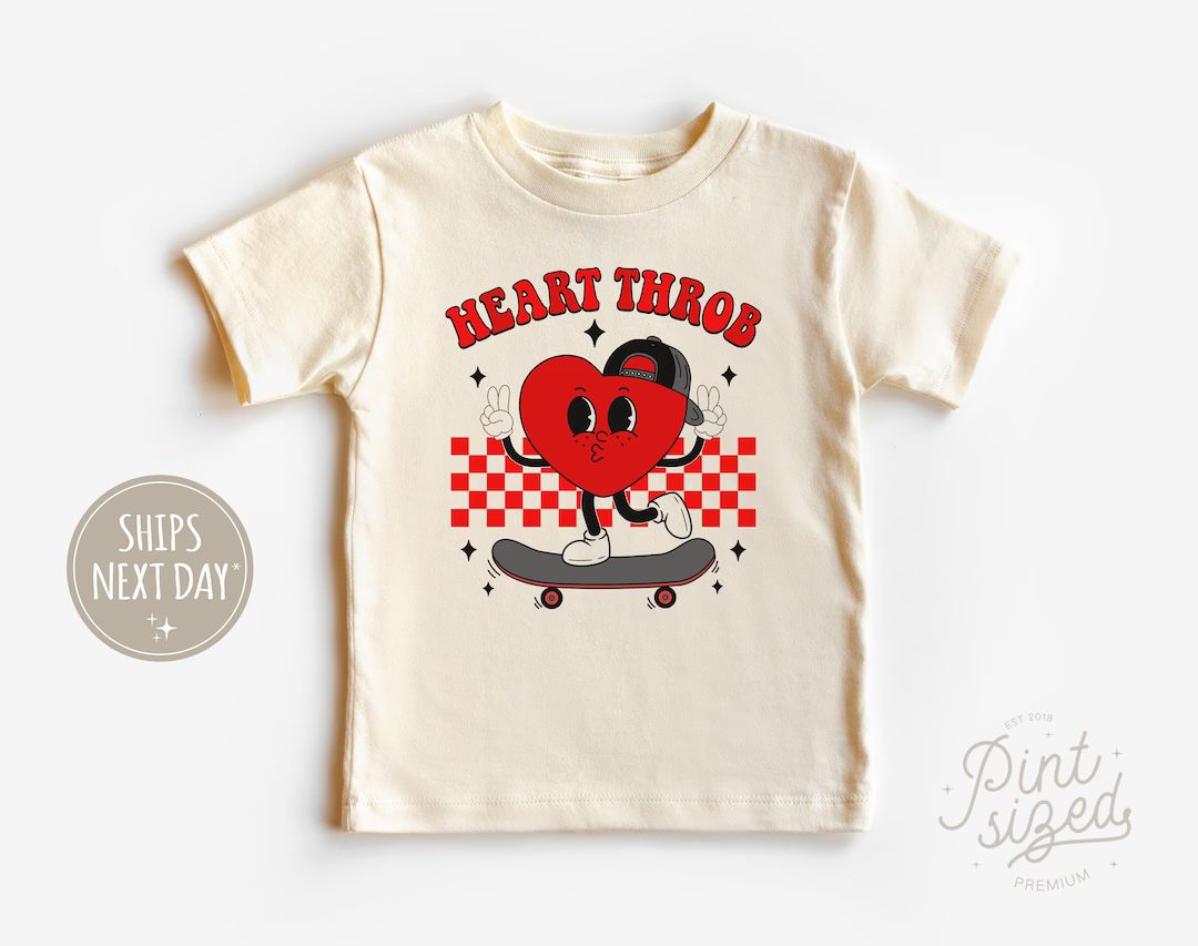 Heart Throb Kids Tee Retro Valentine's Day Shirt Cute Vintage Toddler Shirt Boys Valentines Tee -... | Etsy (US)