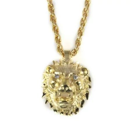 Lion's Head Necklace Polished Gold Tone Bling Lion | Walmart (US)
