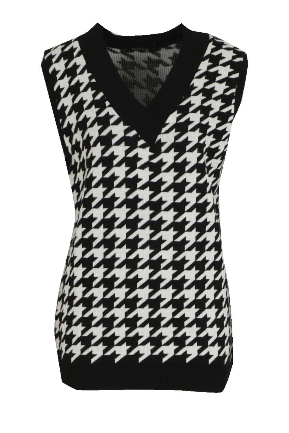 Dogtooth Check Sweater Tank Top | Boohoo.com (US & CA)