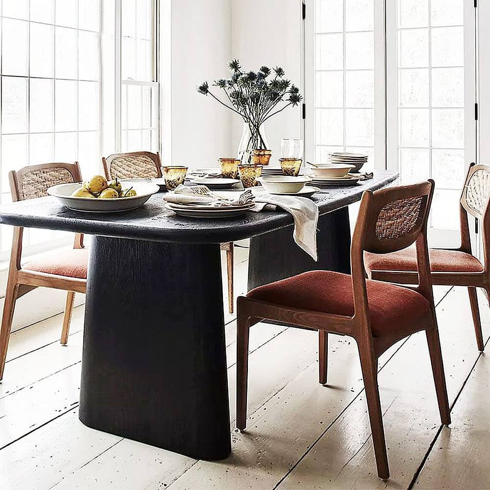 SUSUO Minimalist Kitchen Table with Double Pedestal, Modern Pure Black Dining Furniture Wood Dini... | Amazon (US)