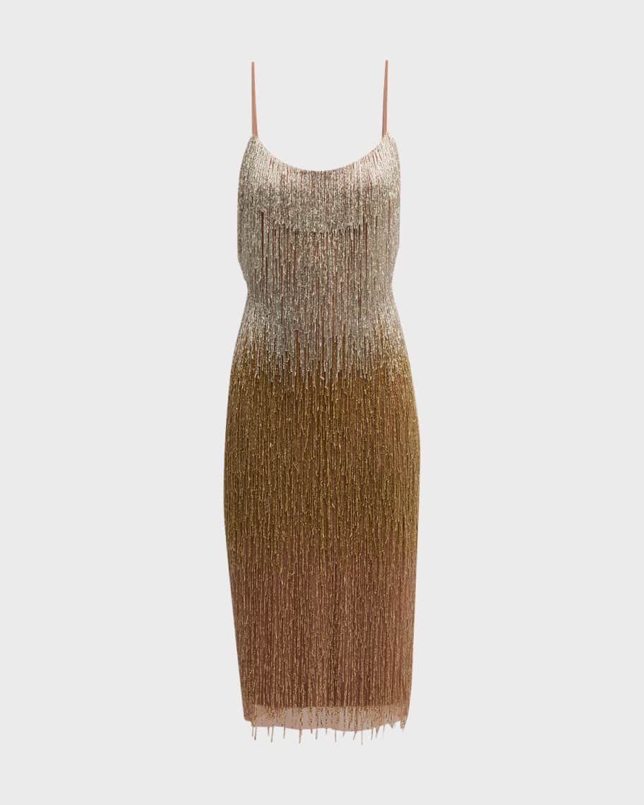 Liv Foster Sleeveless Ombre Bead-Fringe Midi Dress | Neiman Marcus