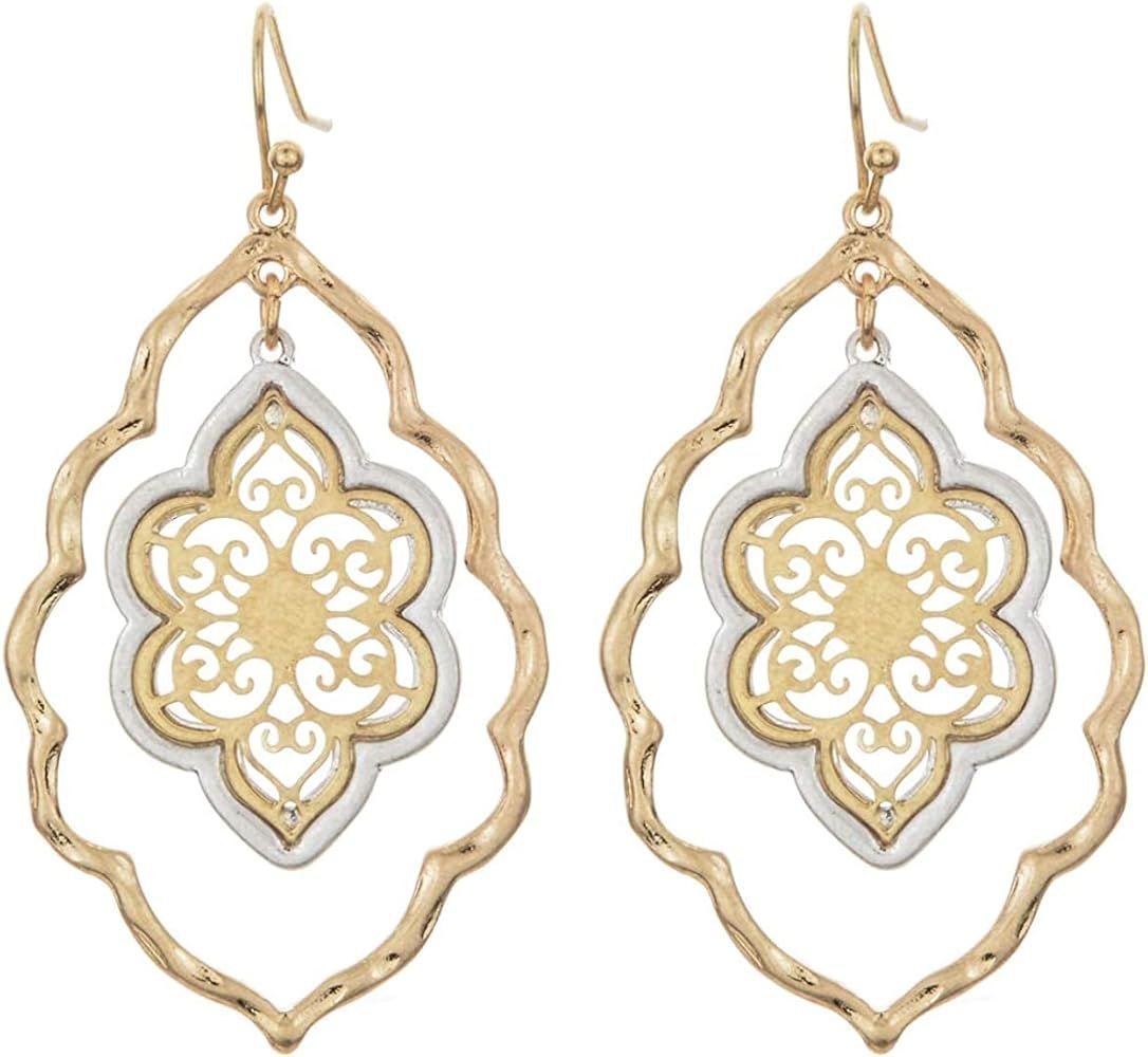 Gold Filigree Cut-out Dangling Chandelier Earrings for Women Dangling Tassel Jewelry Gifts for Si... | Amazon (US)