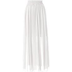 Topdress Women's Chiffon Skirts Elastic High Waist Tea Length A-line Ruffle Beach Skirts | Amazon (US)