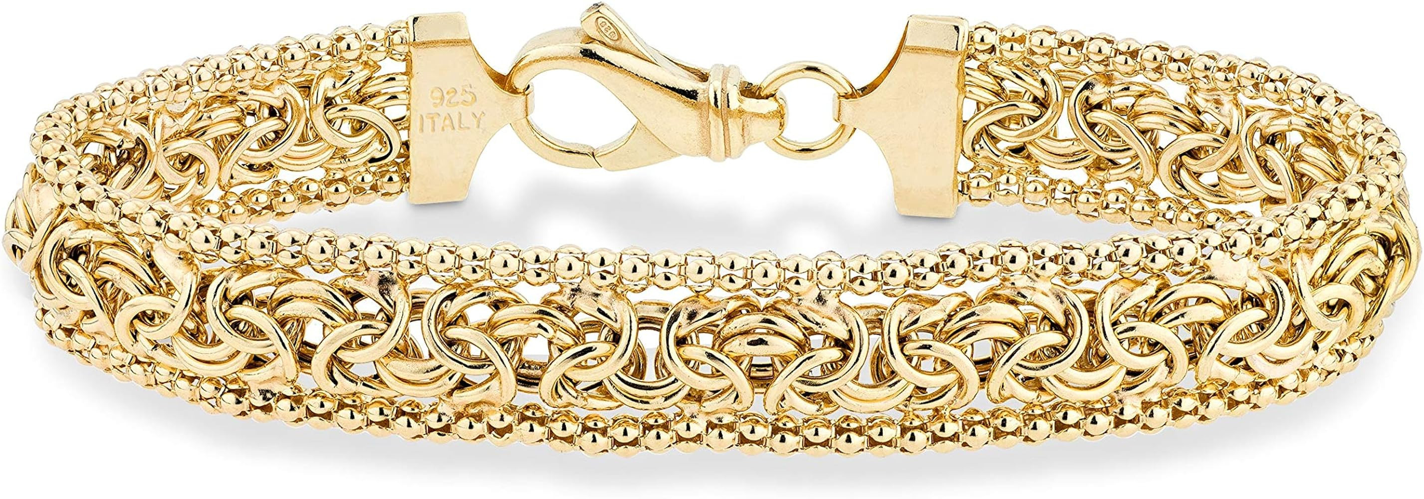 Miabella Italian 18K Gold Over Sterling Silver Byzantine Beaded Mesh Link Chain Bracelet for Wome... | Amazon (US)