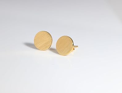 Wicary 14K Gold Plated Sterling Silver Curved Round Stud Earring Brushed Disc Gold Earrings for W... | Amazon (US)