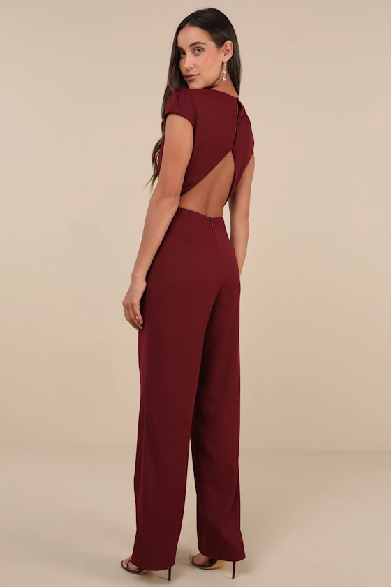 Illustrious Charm Burgundy Cap Sleeve Cutout Jumpsuit | Lulus