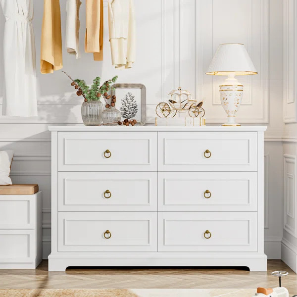 Lamyla 472 W 6 Drawer Dresser Midcentury Modern Wooden Double Dresser White Gray Or Espresso Wood | Wayfair North America