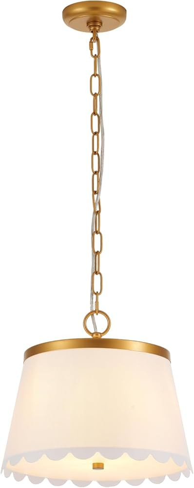 Flower Pendant Lighting, Modern Chandelier with Cream White Fabric Drum and Antique Brass Brush P... | Amazon (US)