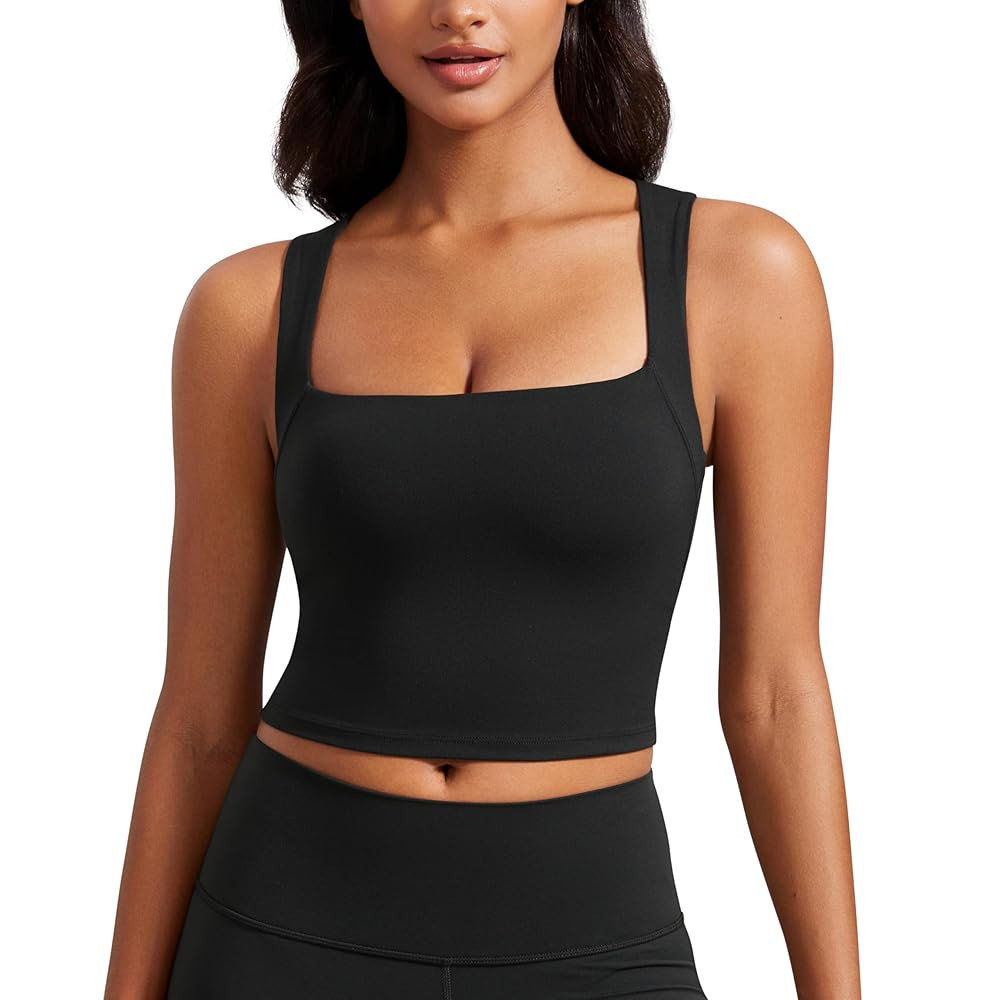 CRZ YOGA Butterluxe Womens Longline Square Neck Sports Bras - Basic Crop Tank Yoga Workout Tops w... | Amazon (US)