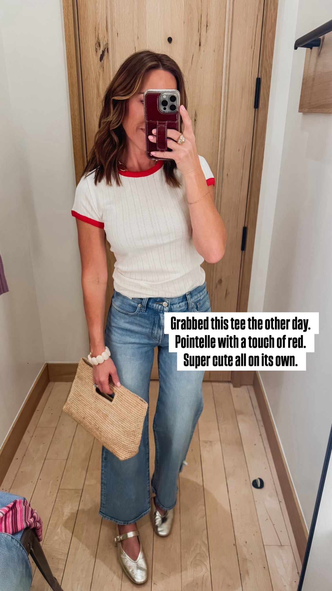 Pointelle and a pretty pop of red. 
Small. 
Jeans tts. Regular 

#LTKootd #LTKSeasonal