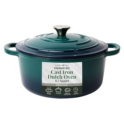 Larder & Vine Enameled Cast Iron Dutch Oven | 5.7qt Dutch Oven Pot with Lid | Dutch Oven for Bread Baking | Compatible on All Cooktops & Oven Safe to 500° F | Great for Sourdough Bread | Bondi | Amazon (US)