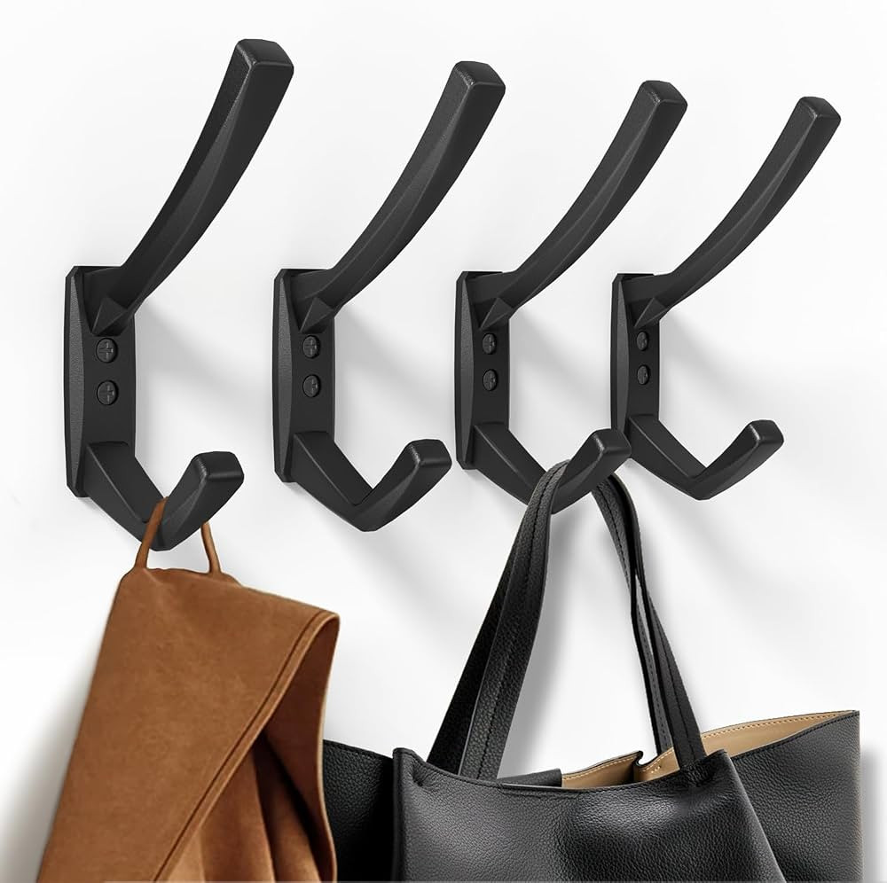 Heavy Duty Wall Hooks, 5.7 Inch Large Coat Hooks, 4 Packs Matte Black Towel Hooks for Hanging in ... | Amazon (US)